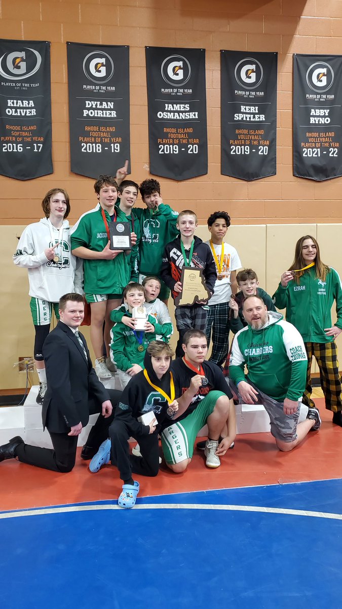 CassCharette's tweet photo. So proud of these boys! First time ever MS District and State Champs🏆. We had 11 kids medal 6th and up! 🥇🥈🥉🏅Thank you to our amazing coaches!❤️ Go Chargers! @CharihoRegional @GinaPicard @ZenionGreg @Michael_Comella @Chariho_Pride @CHSRI_Chargers https://t.co/lMz92skBW5