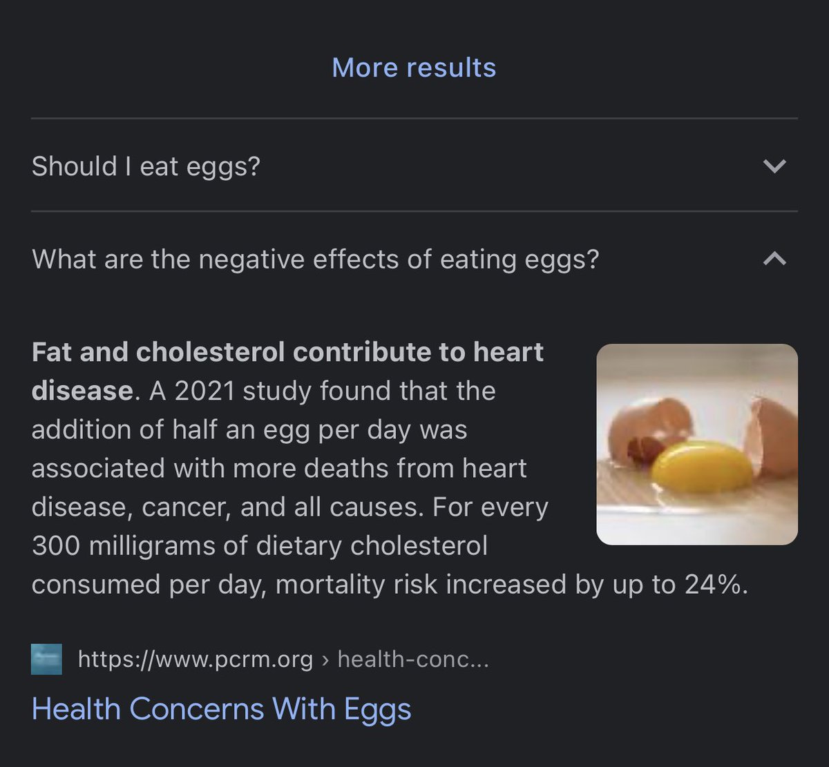 ScottAdamsSays's tweet photo. We can’t even agree on eggs. Are they a great source of protein or serial killers? (This answer is from a Google search.) https://t.co/gZIeLKWzof