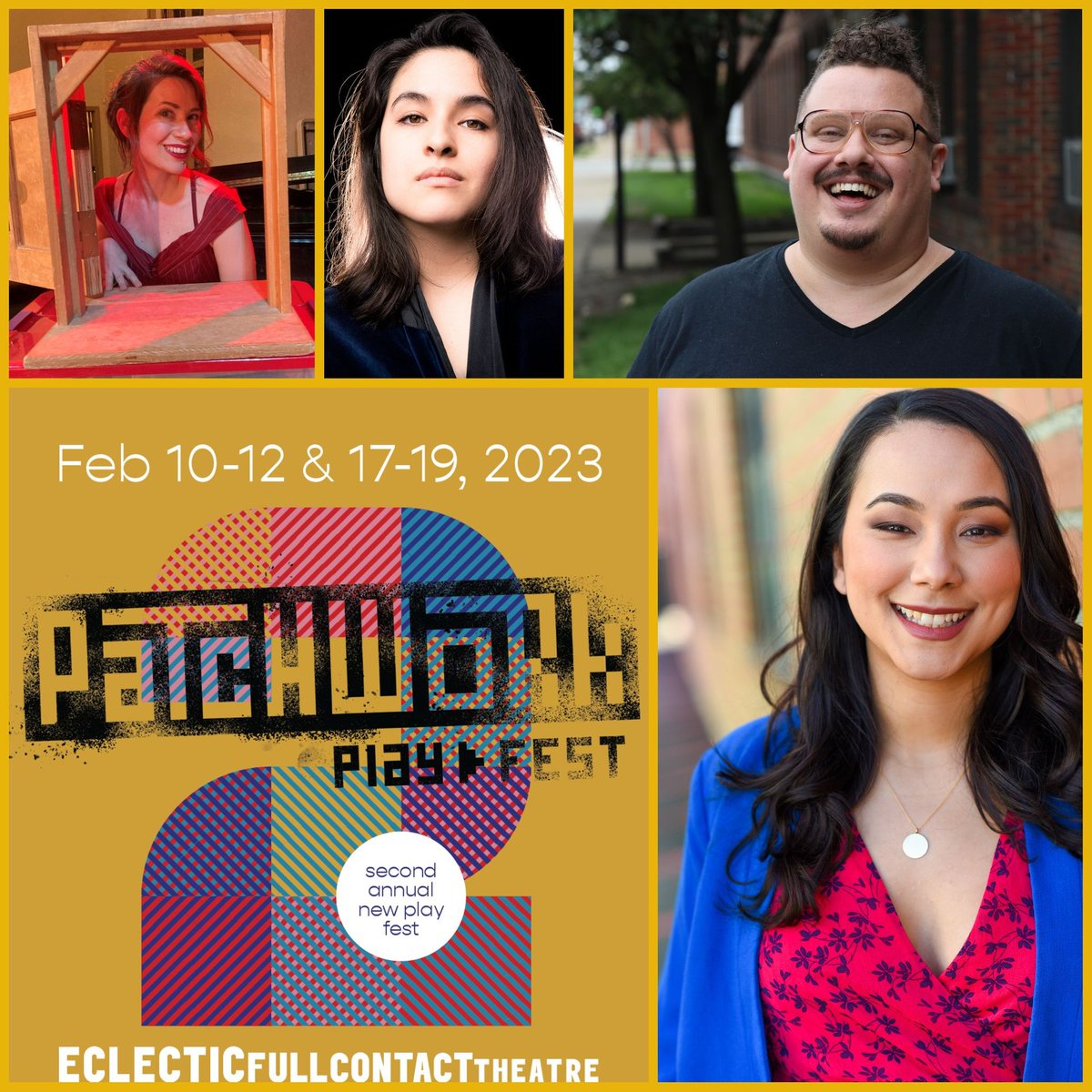 Meet the mighty Patchwork Panel! Ele Matelan, Christina Casano, Chris Pazdernik, and Rinska Carrasco-Prestinary! Chicago theatre professionals who will be voting on their favorite play! Get your tix and vote for yours! eclectic-theatre.com. $25 in person/$20 livestream!