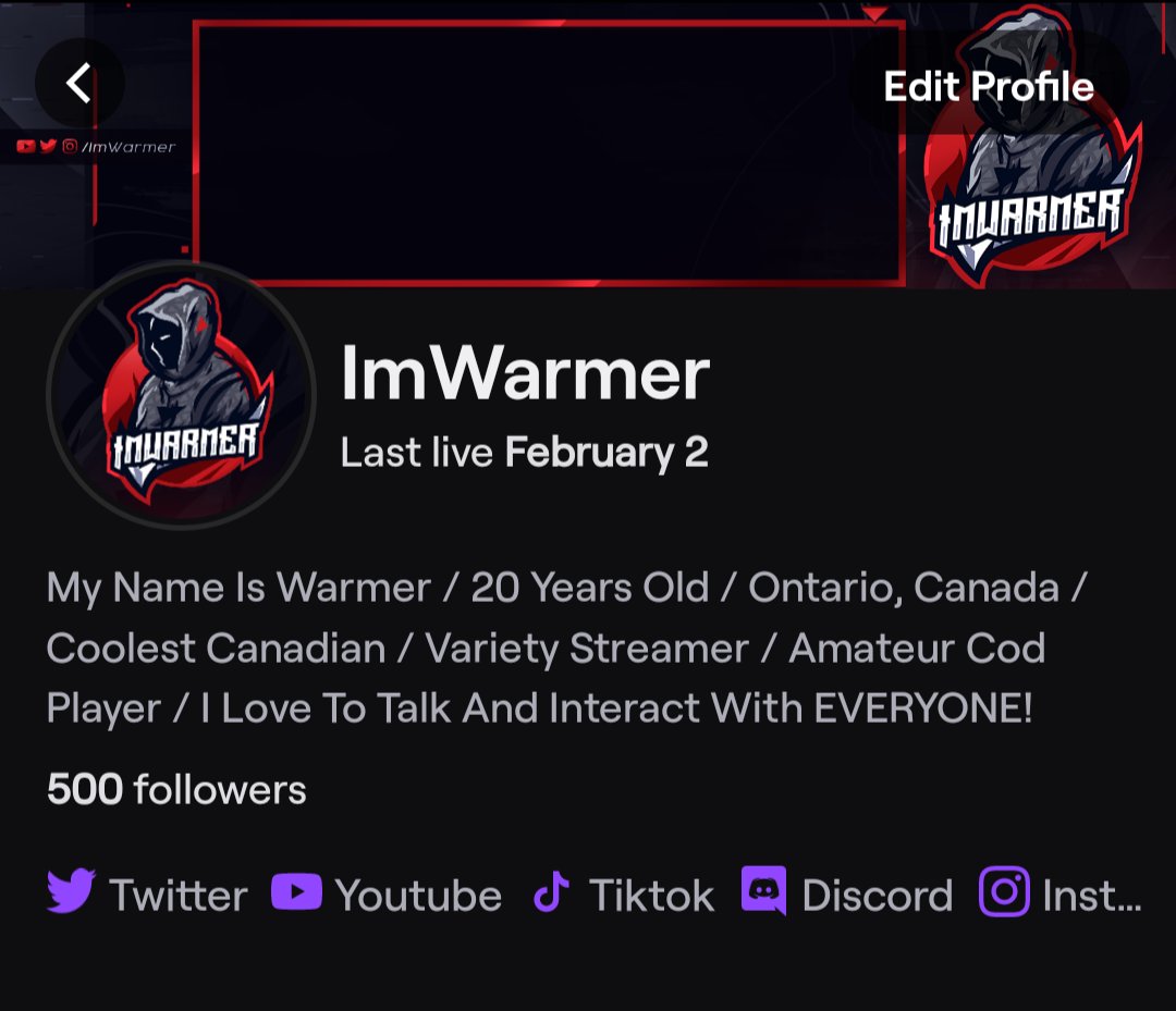 HOLY FUCK!! WE FINALLY HIT 500 FOLLOWERS ON TWITCH!!🥳

THE GRIND WAS NOT FOR NOTHING...thank you all so much🥹

This means the absolute world to me! Looking forward to next stream and seeing you all there🔥❤️
#twitchstreamer #twitchtv #twitchaffiliate

Twitch.tv/imwarmer