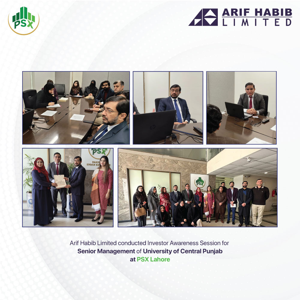 ArifHabibLtd's tweet image. PAKISTAN STOCK MARKET AND ECONOMIC OUTLOOK
AHL &amp;amp; PSX have jointly conducted an Investor awareness session for the students of UNIVERSITY OF CENTERAL PUNJAB, SUPERIOR UNIVERSITY, Senior management working in various organizations &amp;amp; national institutions. 
#PSX #SECP #CDC #Pakistan