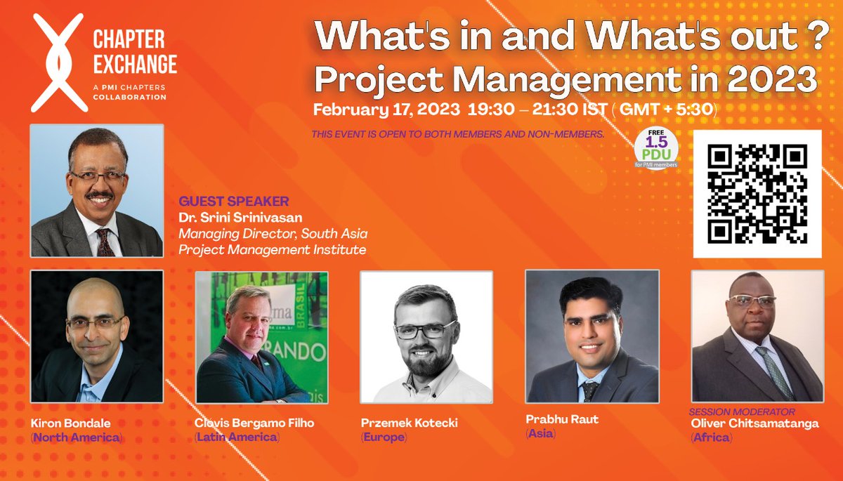 PMIGujarat's tweet image. #pmichapterXchange Season 4 event 1
What&apos;s in and What&apos;s out - Project management in 2023
Wait no more:
Register to be part of this event on
Date: Feb 17, 2022
Time: 19:30 – 21:30 IST ( GMT + 5:30)
Register here: lnkd.in/dR95kGu3
#PMIGujaratChapter #PMI
