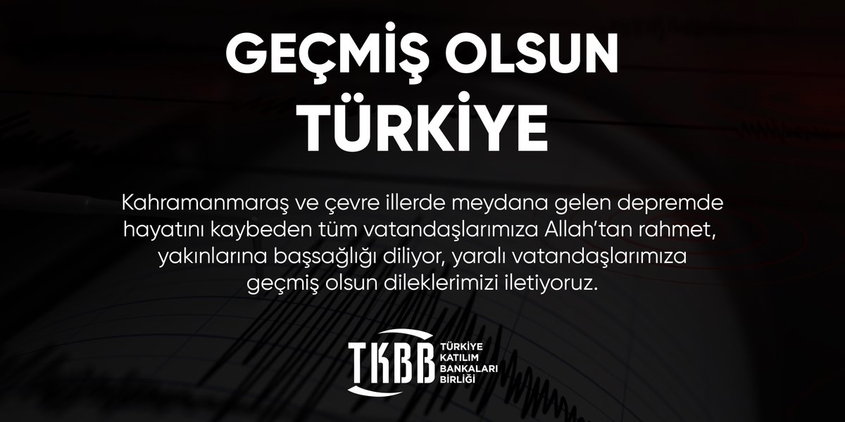 Kahramanmaraş ve çevre illerde meydana gelen depremde hayatını kaybeden tüm vatandaşlarımıza Allah’tan rahmet, yakınlarına başsağlığı diliyor, yaralı vatandaşlarımıza geçmiş olsun dileklerimizi iletiyoruz. #Deprem #GeçmişOlsun
