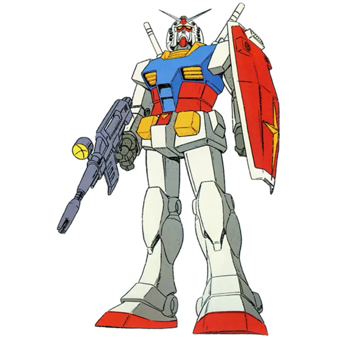 マジンガーZの大ヒットで、主人公が巨大ロボットに乗って戦うアニメ作品が1970年代に沢山制作されたけど、当時の主人公ロボのカラーリングって(オモチャ映えするように)かなり派手な色彩のが多かったから、ガンダムもそれなりではあるけど、他のロボに比べればまだ控えめな方なのかも。  