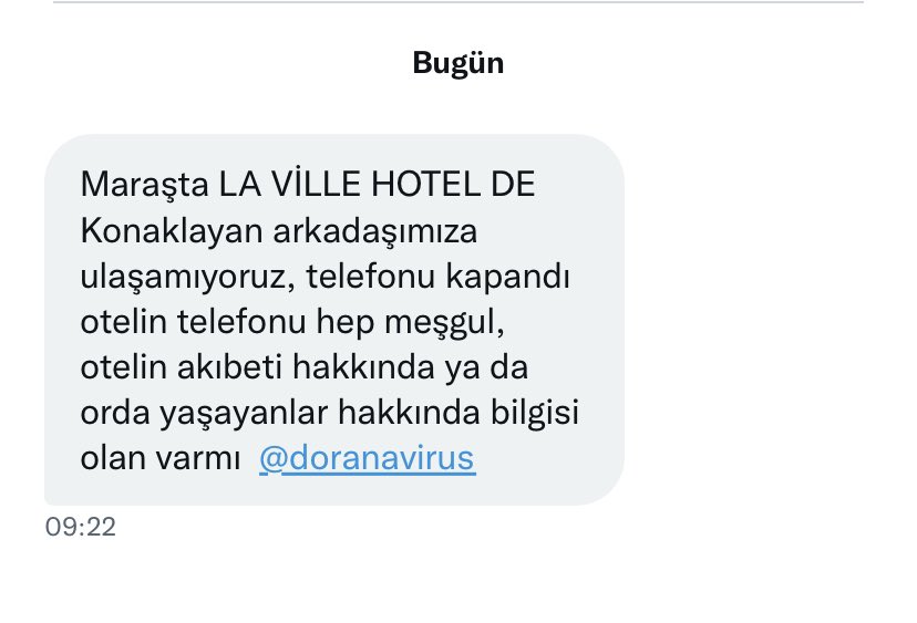 doranavirus's tweet photo. MARAŞ LA VİLLE OTELİN AKIBETİ HAKKINDA BİLGİ SAHİBİ OLAN VAR MI? https://t.co/6b1JVCv9bZ