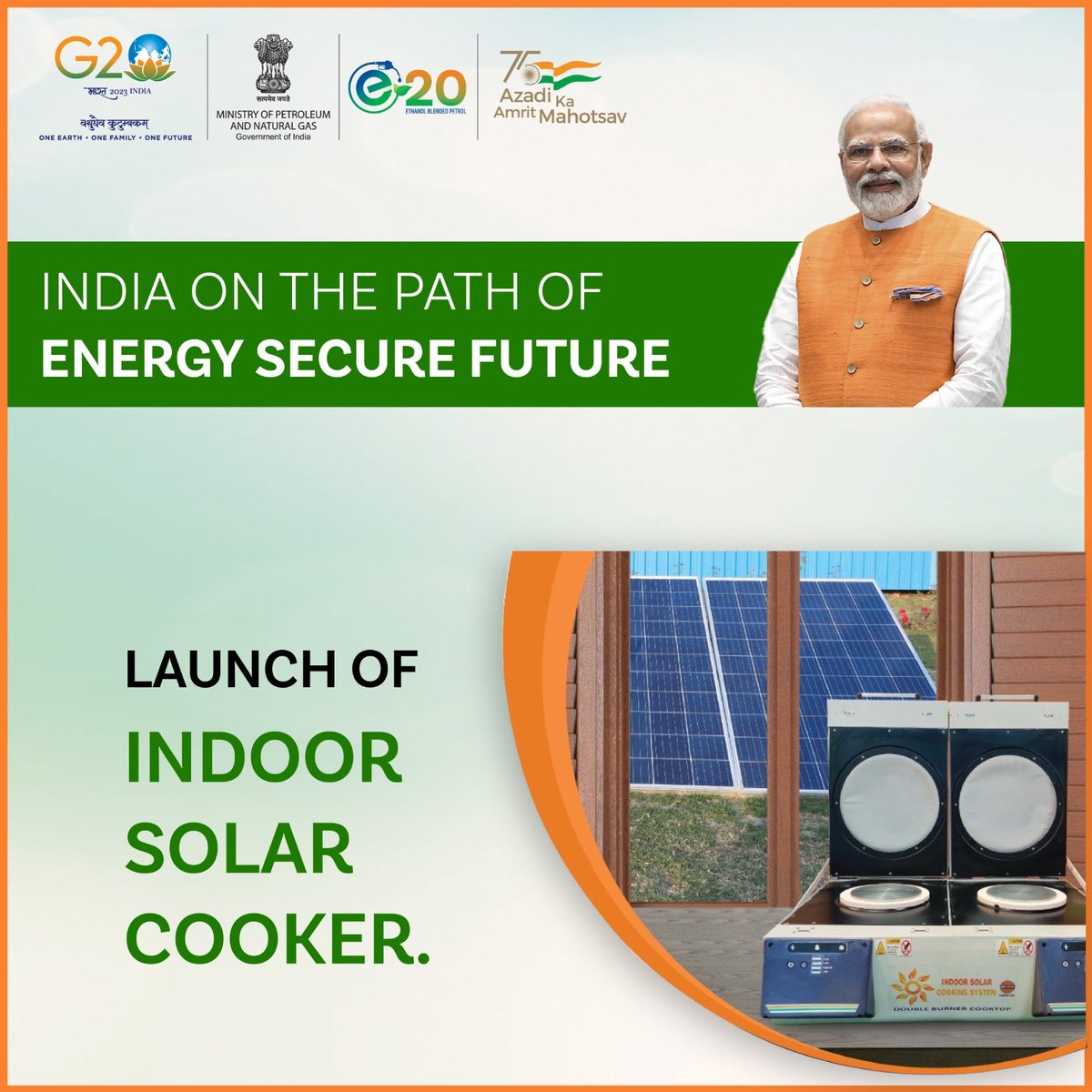 aakashpa1234's tweet image. Hon’ble PM will also dedicate double burner #solarcooktop as a permanent, clean and effective solution to home cooking needs.
#IndiaEnergyWeek2023 #IndiaDrivesE20 PG        #IndiaEnergyWeek