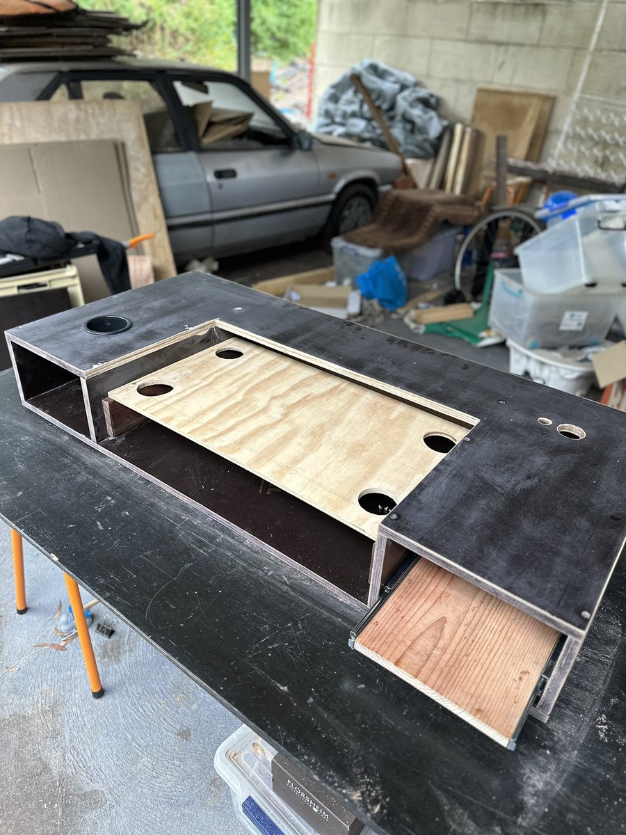 D4Ngerou5's tweet photo. Custom booth nearly finished! A bit of paint and some finishing touches and we hit the road! All built with materials you can grab at your local hardware store! Might make a video on the finished product #dj #booth #custombooth #raneone https://t.co/f40psTPAAj