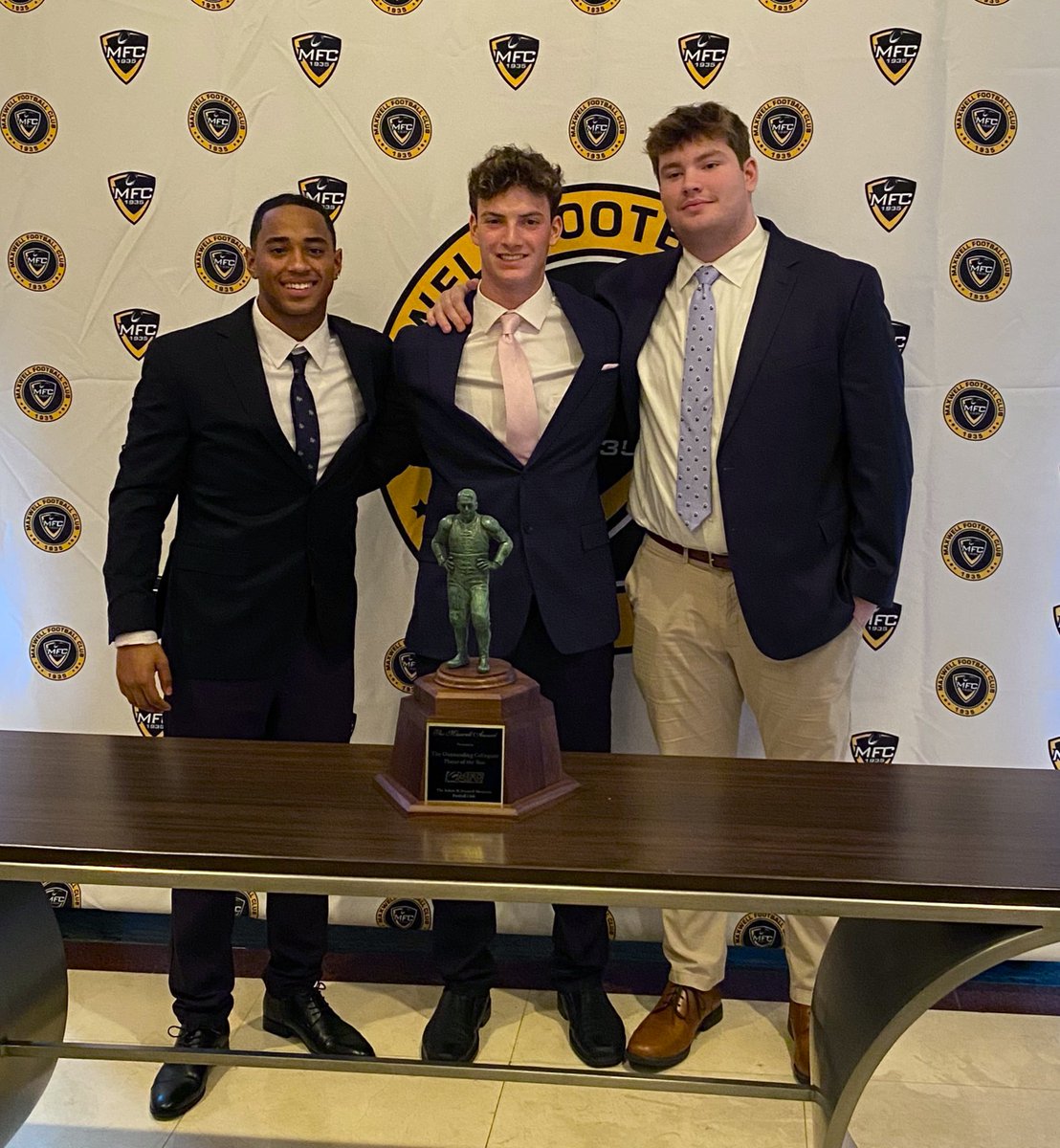 Thanks to <a href="/MaxwellFootball/">Maxwell Football</a> for a great event &amp; recognition as a Maxwell Award winner. Was awesome to receive this award alongside my brother &amp; family since day 1 <a href="/MarcoLainez5/">Marco</a> &amp; new <a href="/HCrossFB/">Holy Cross Football</a> family <a href="/cam1jones/">Cameron Jones</a> &amp; <a href="/BrendanGay6/">Brendan Gay</a>. Congrats fellas - well deserved. Great times ahead.