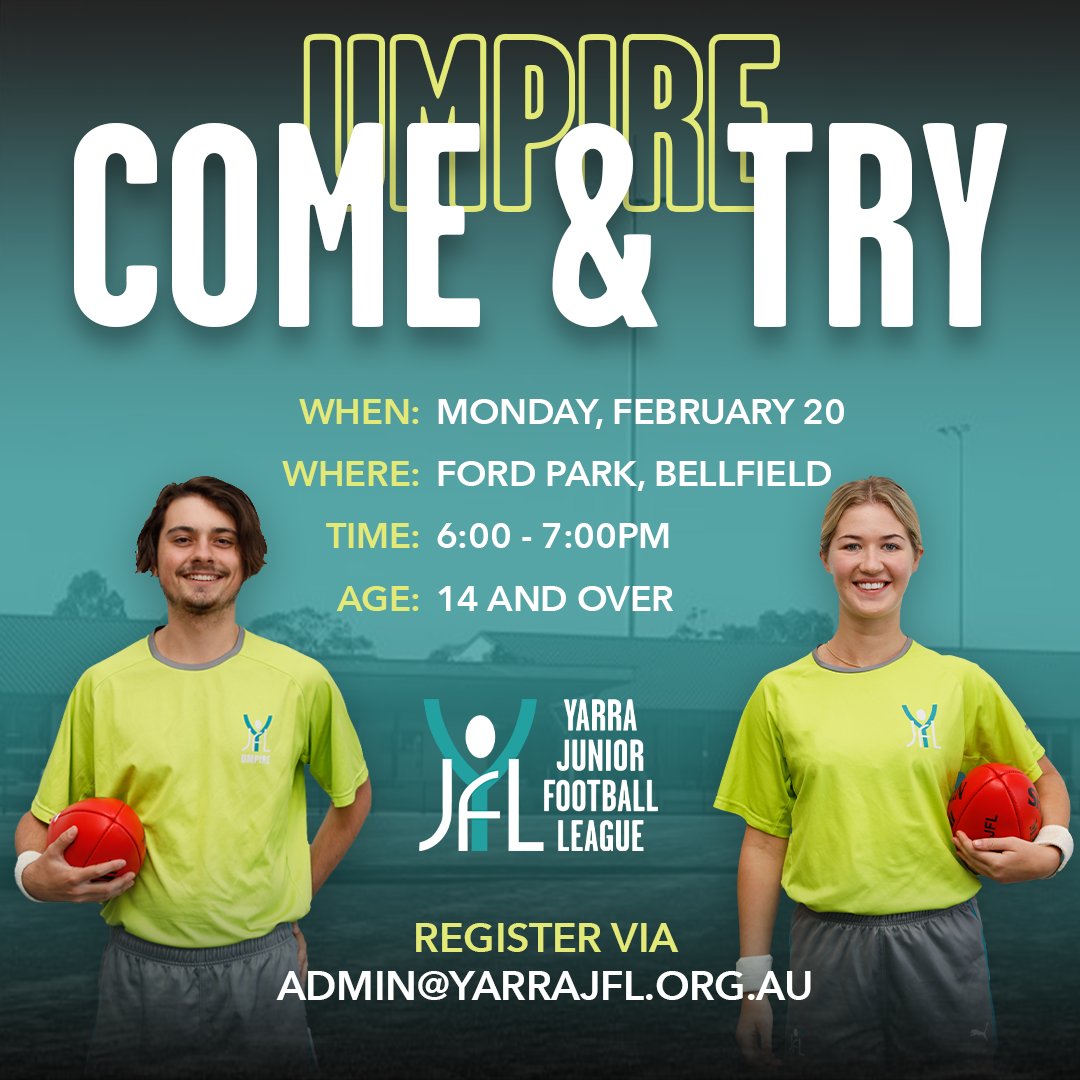 Our Umpire Come and Try program is back in 2023!

Come along Monday 20 Feb and start the journey towards becoming an umpire 🙌