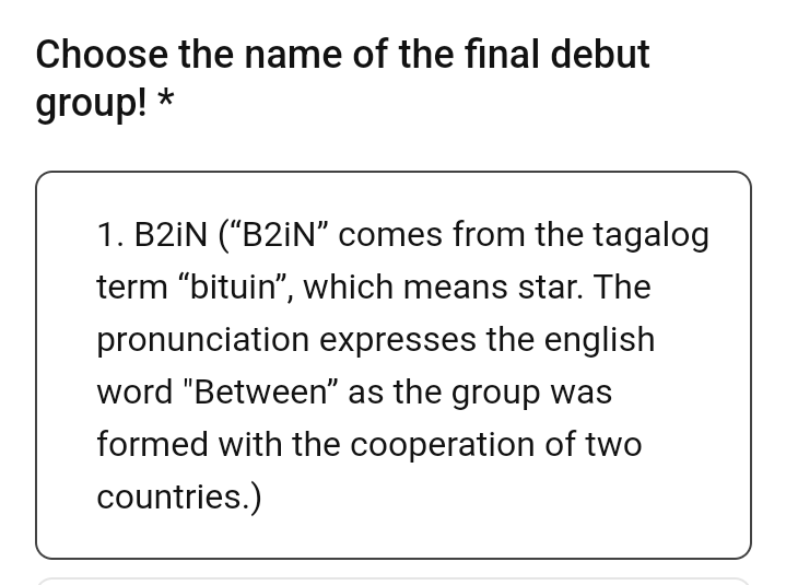 imyoodq's tweet photo. Eto na lang. B2iN. Nakokornihan kasi ako sa '7' kasi pitong miyembro. Stating the obvious kasi, and it sounds ewan lang. Oks na rin ang star. And with connection pa sa Filipino roots. Two pronunciations: be-two-in & between. #DreamMakerTop16 #DreamMaker #groupname https://t.co/ooNLtxcW04