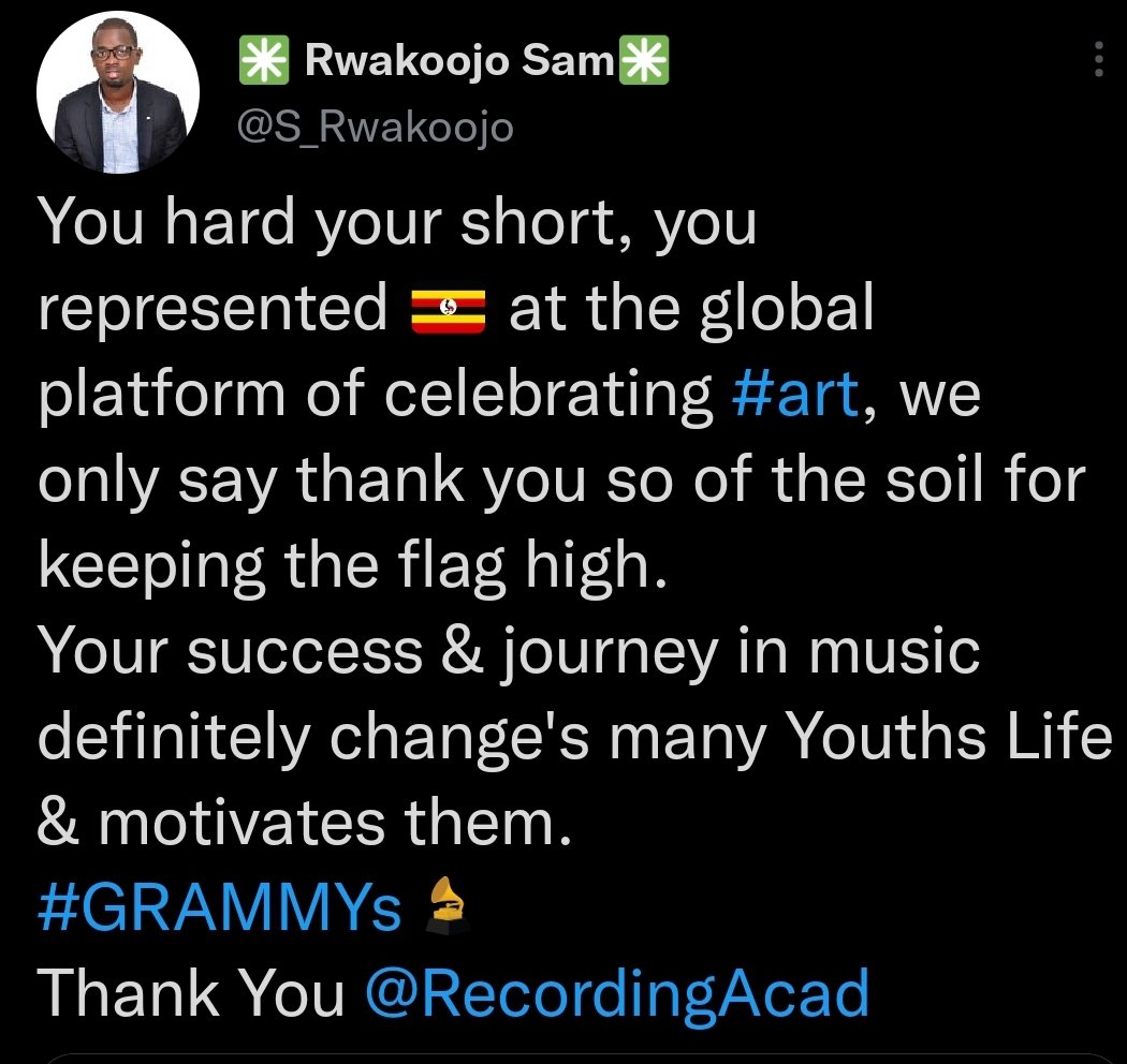 thetimeline256's tweet photo. TRENDING::
Netizens to @eddykenzoficial:
"The Award didn't come home, but you won our hearts."

Netizens congratulate Eddy Kenzo upon representing Uganda at the Grammys. 

#EddyKenzoAtGrammys 
#Grammys2023 https://t.co/wamsp4CeIS