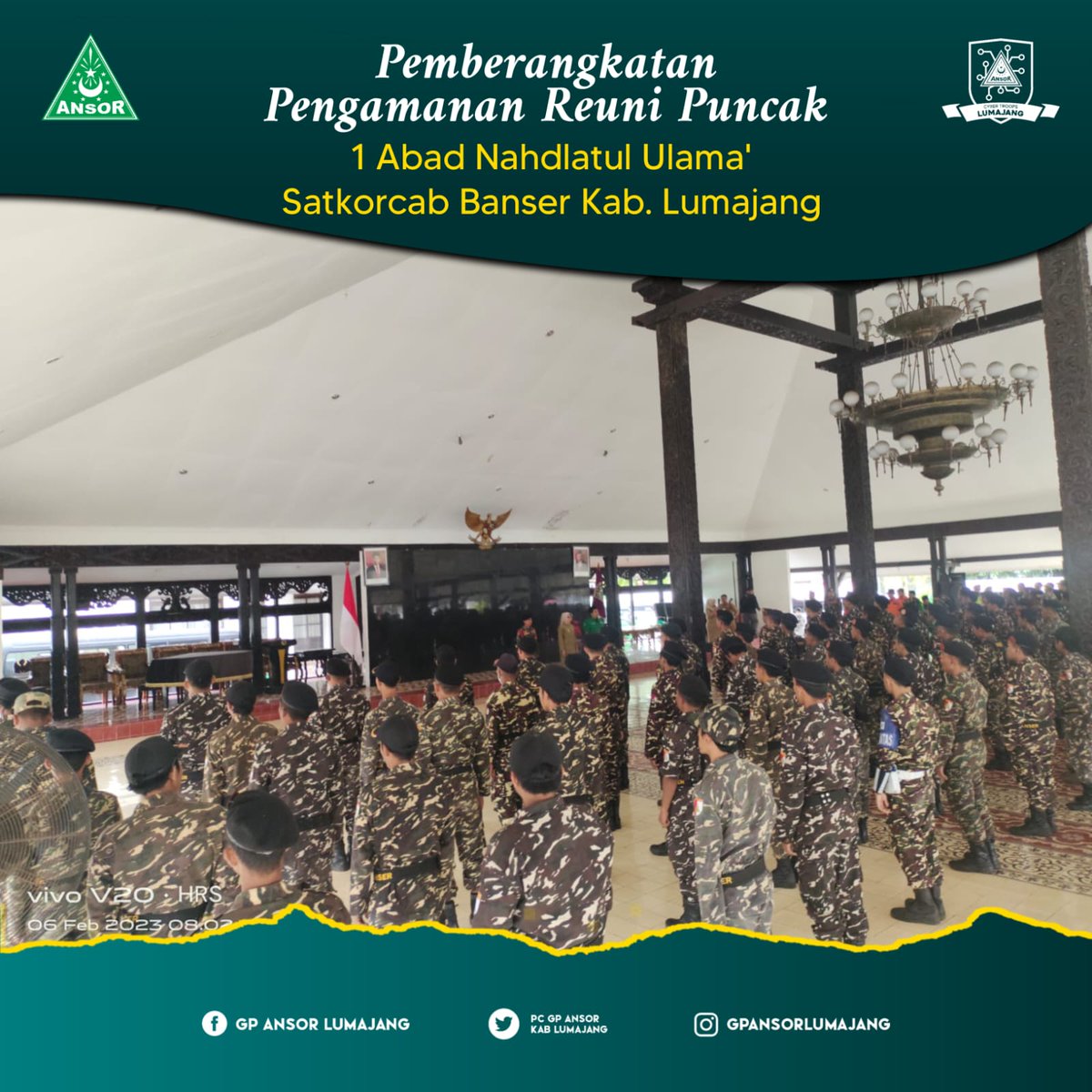 pcgpansorkablmj's tweet photo. Pemberangkatan pengamanan reuni puncak 1 Abad Nahdlatul Ulama Satkorcab Banser Kab. Lumajang.

@Official_Ansor
@ansorjatim
@pwansorjatim
@syafiq_syauqi
@satkorwiljatim

#ansor #ansorbanser  #ansorlumajang #nahdlatululama #banser #jelang1abadnu #1abadNU #SpiritSahabatAnsorLumajang https://t.co/66NUQEBej5