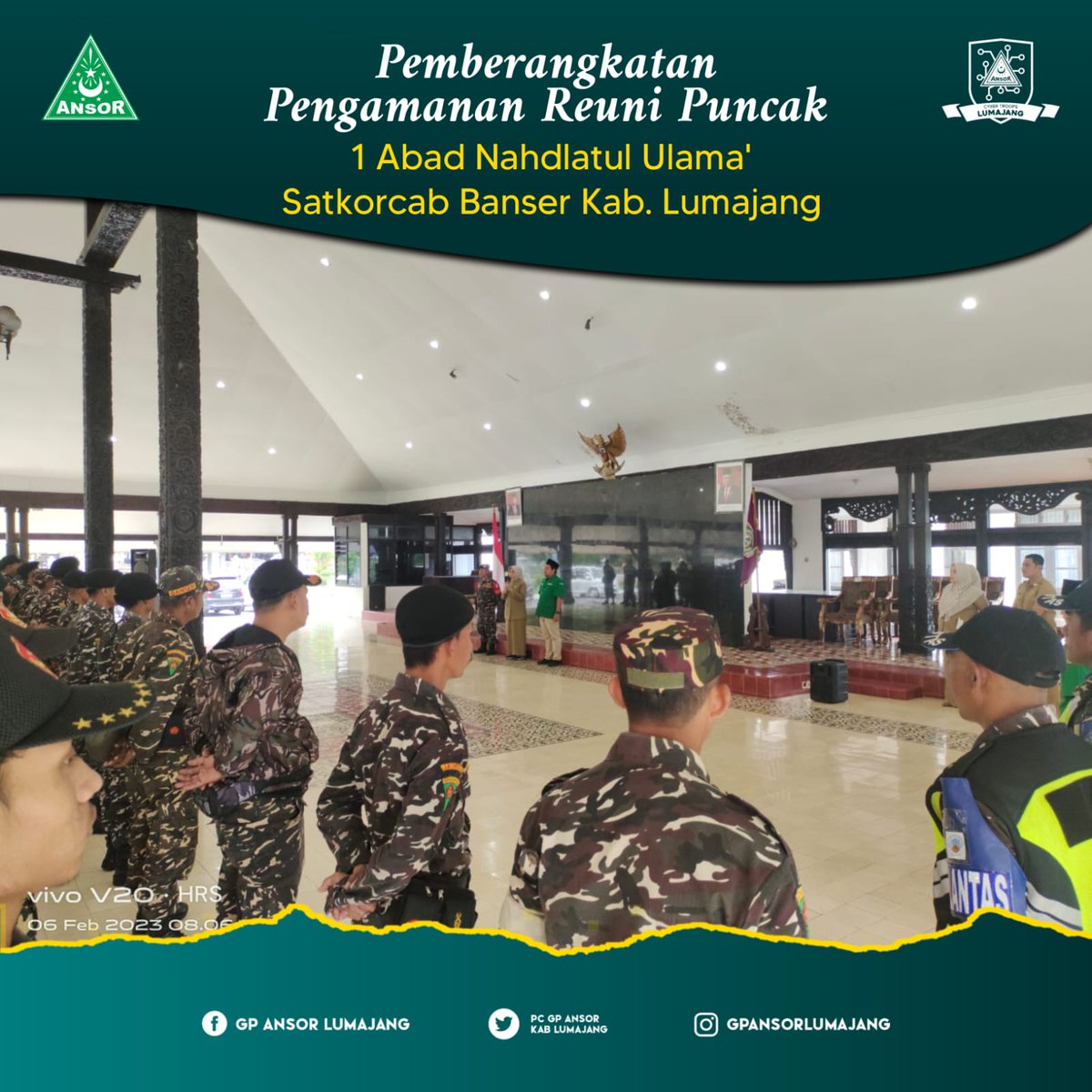 pcgpansorkablmj's tweet photo. Pemberangkatan pengamanan reuni puncak 1 Abad Nahdlatul Ulama Satkorcab Banser Kab. Lumajang.

@Official_Ansor
@ansorjatim
@pwansorjatim
@syafiq_syauqi
@satkorwiljatim

#ansor #ansorbanser  #ansorlumajang #nahdlatululama #banser #jelang1abadnu #1abadNU #SpiritSahabatAnsorLumajang https://t.co/66NUQEBej5