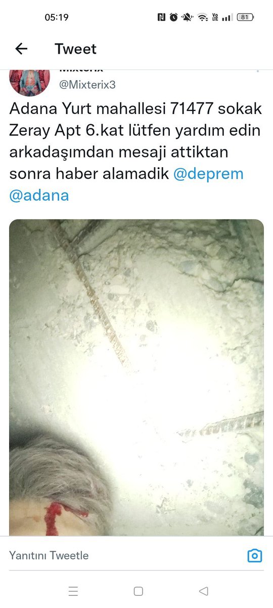 TARIKVURKAN's tweet photo. Bu insanların sesi olalım duyuralım...
Acil yardım...
Enkaz altindalar yardim edin. 
Lütfen bu insanları kurtarın...
#DEPREMOLDU #Kahramanmaras #Batman #Diyarbakir #Gaziantep #Hatay 

#DEPREM https://t.co/w0IZfb4bzy