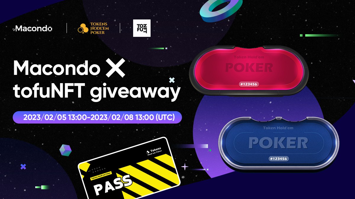 🎉Macondo Giveaway

Our new friend @macondo_town Team will release their new NFTs at⏰10.Feb.13:00 UTC !

To celebrate their new collection we host give-away Event. 

🎁 Prizes: NFT x5

To enter: 
1️⃣Follow  @TofuNFT &amp; @macondo_town 
2️⃣Like &amp; RT
3️⃣Tag 3fren

#NFTGiveaway

72h