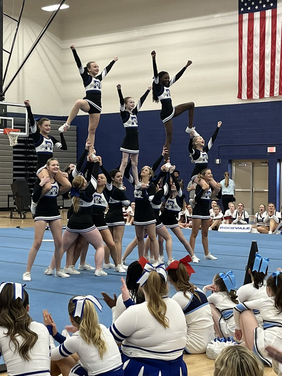 ButnerRachel's tweet image. Thank you @RockvaleHSCheer for a wonderful showcase today!! 💙🤍