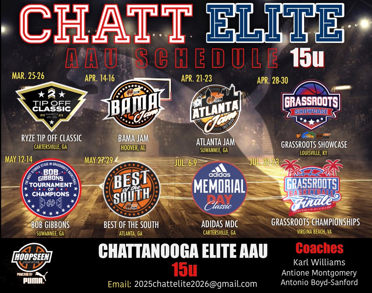 TwonDSA's tweet photo. @ChattElite 2026 Grey Spring/Summer schedule @hoopseen @HoopSeenJuJu @Tnprephoops @AndrewForce8 @PUMAHoops #NuBeginnings #BeElite #EliteWay #LLJ2 https://t.co/6ivpIxwUkq