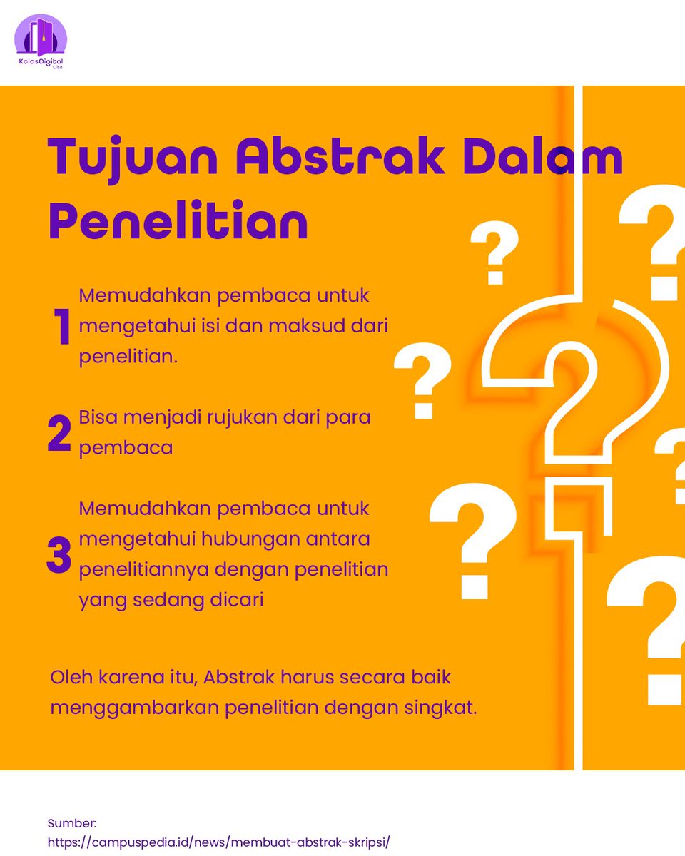 kelasdigital_id's tweet image. Adakah diantara kalian yang kesulitan ketika menyusun abstrak dalam penelitian kalian?

Tak perlu khawatir! Kelas Digital punya tips menyusun abstrak. Yuk, simak konten berikut!

#KelasDigital #LearningSharingCollaborate #LifetimeLearning