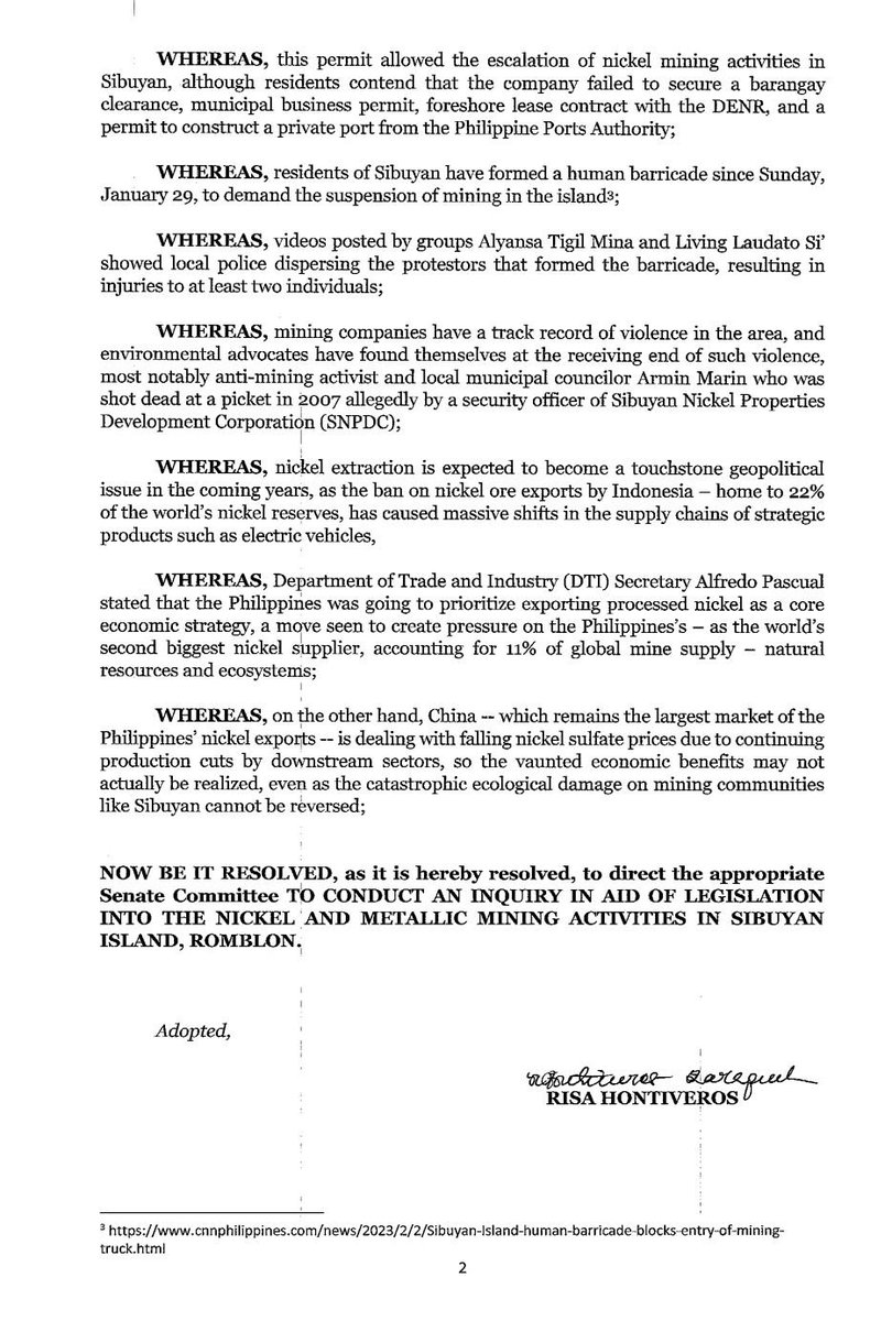 inquirerdotnet's tweet photo. READ: Senator Risa Hontiveros files a resolution, pushing the Senate to look into the mining activities in Sibuyan Island, Romblon. | @DFernandezINQ https://t.co/KyuDWquO7n