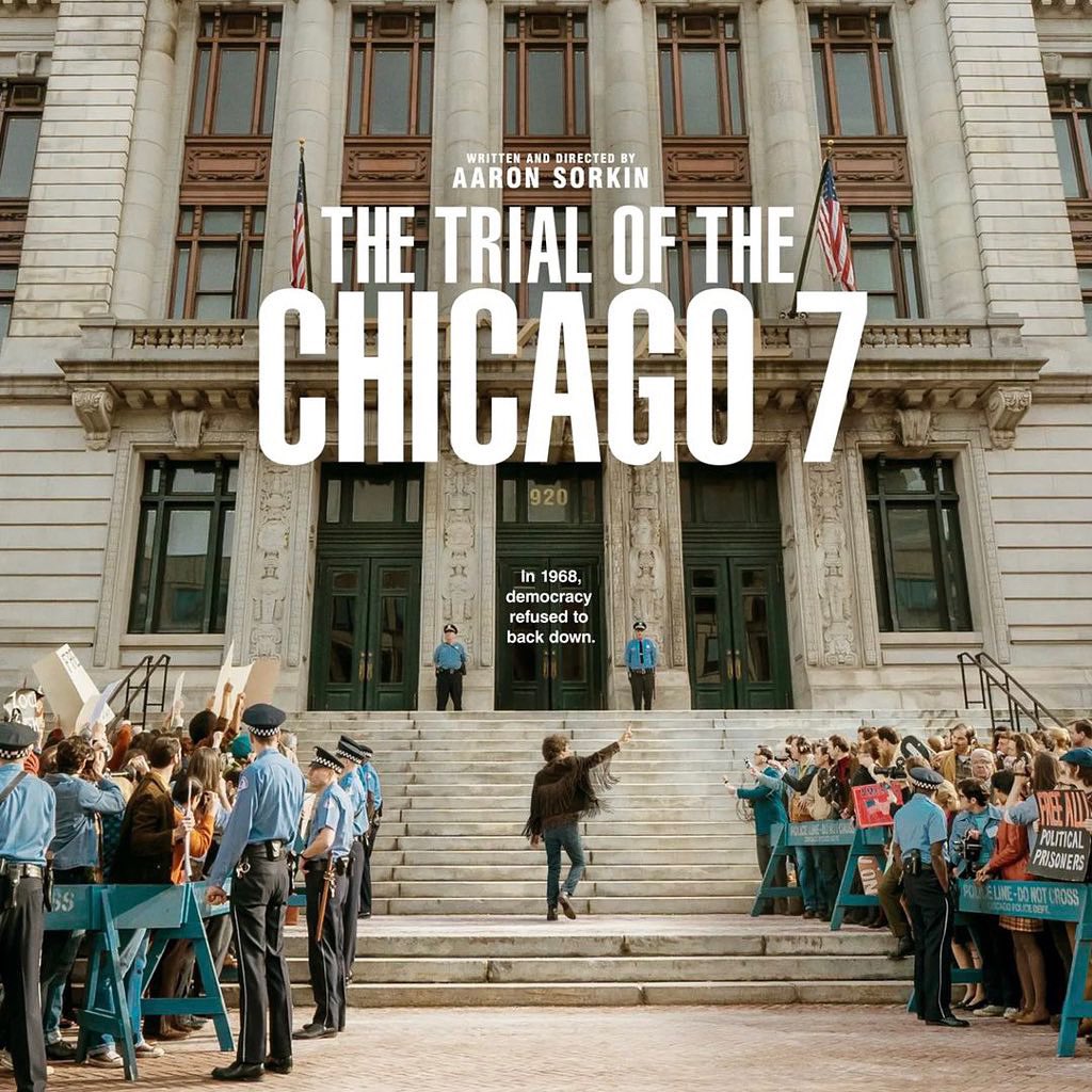 Now watching:  The Trial of the Chicago 7.  @trialofchicago7 #TheTrialOfTheChicago7 #EddieRedmayne #AlexSharp #SachaBaronCohen #JeremyStrong #JohnCarrollLynch #YahyaAbdulMateenII #MarkRylance #JosephGordonLevitt #BenShenkman #JCMacKenzie #FrankLangella #MichaelKeaton #AaronSorkin