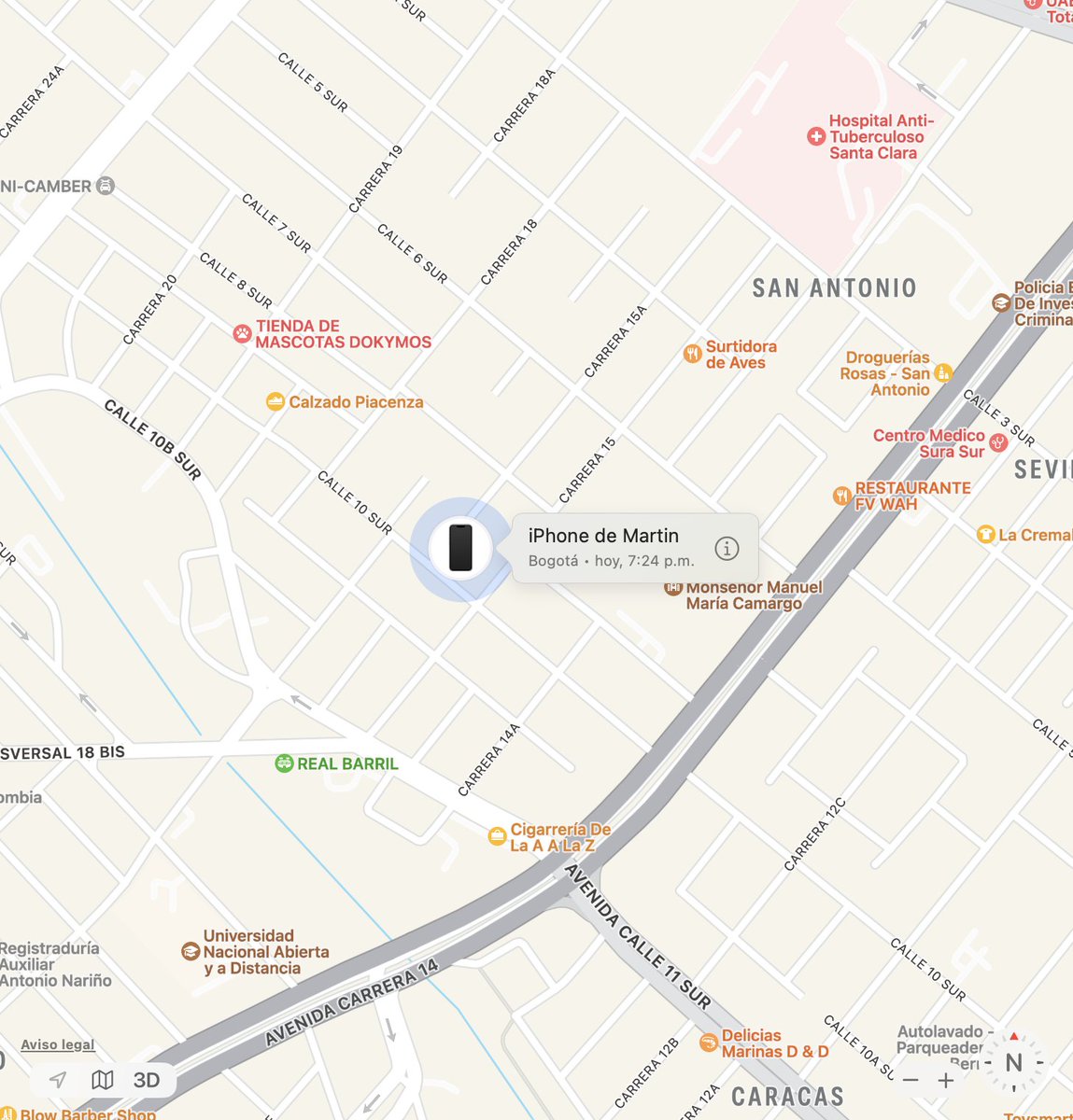 Ayer me robaron el celular en KFC y acá tengo la ubicación de donde está. Es la segunda vez que cuando me roban el celular, aparece después en esta cuadra. Toda la ciudad sabe que acá llegan los celulares robados y no se hace nada. Soluciones? <a href="/PoliciaColombia/">Policía de Colombia</a> <a href="/PoliciaBogota/">Policía Metropolitana de Bogotá</a>