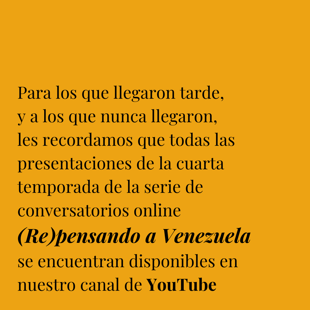 TropicoAbsolut's tweet photo. Ya están disponibles todas las grabaciones de las cuatro temporadas de la serie de conversatorios online (Re)pensando a #Venezuela en nuestro canal de YouTube @CornellROMS @msilvaferrer https://t.co/Sm5JAZuiRb