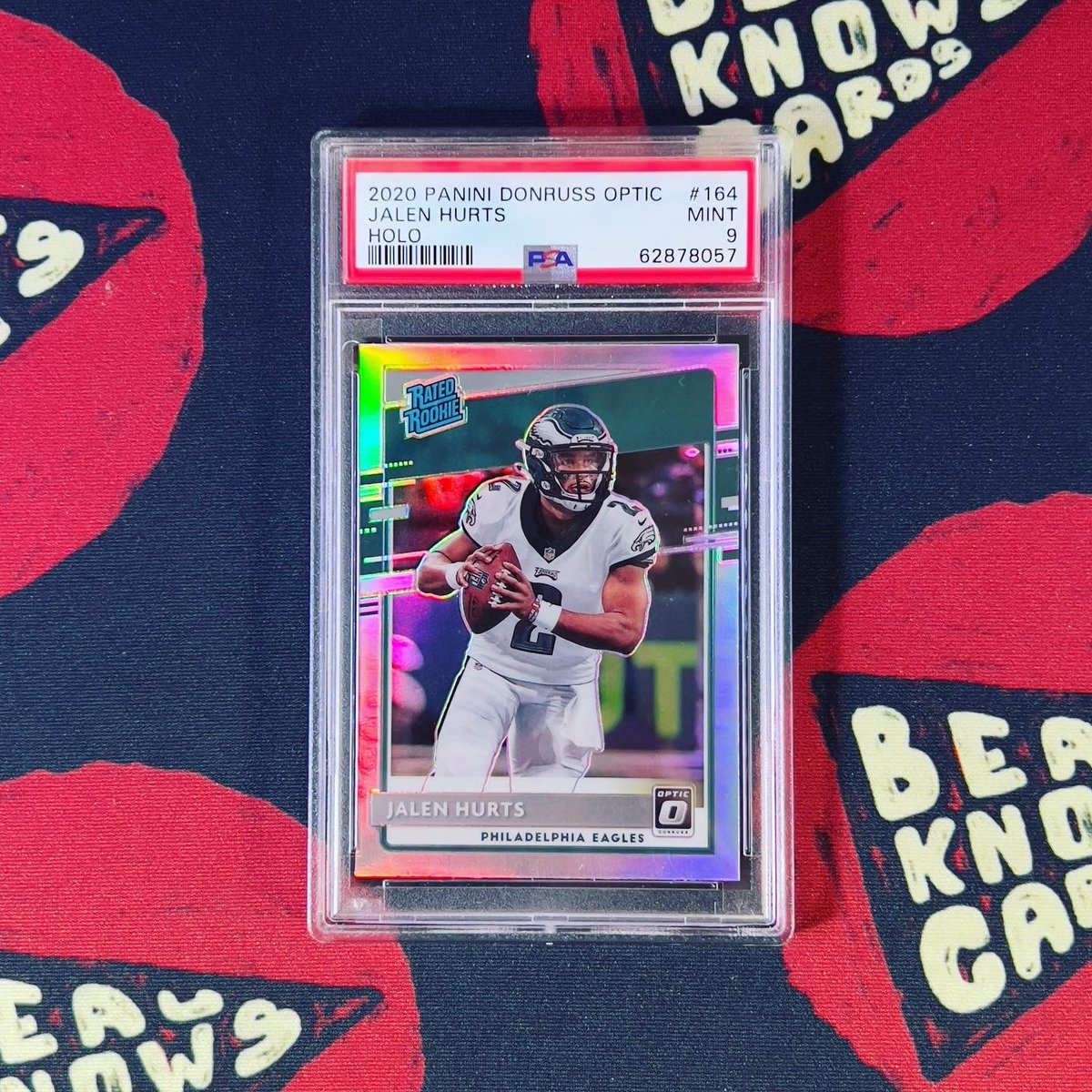 BeauKnowsCards's tweet photo. Jalen Hurts Optic Holo Rookie #NFL #SuperBowlLVII #rookie https://t.co/toRXw5ugRH
