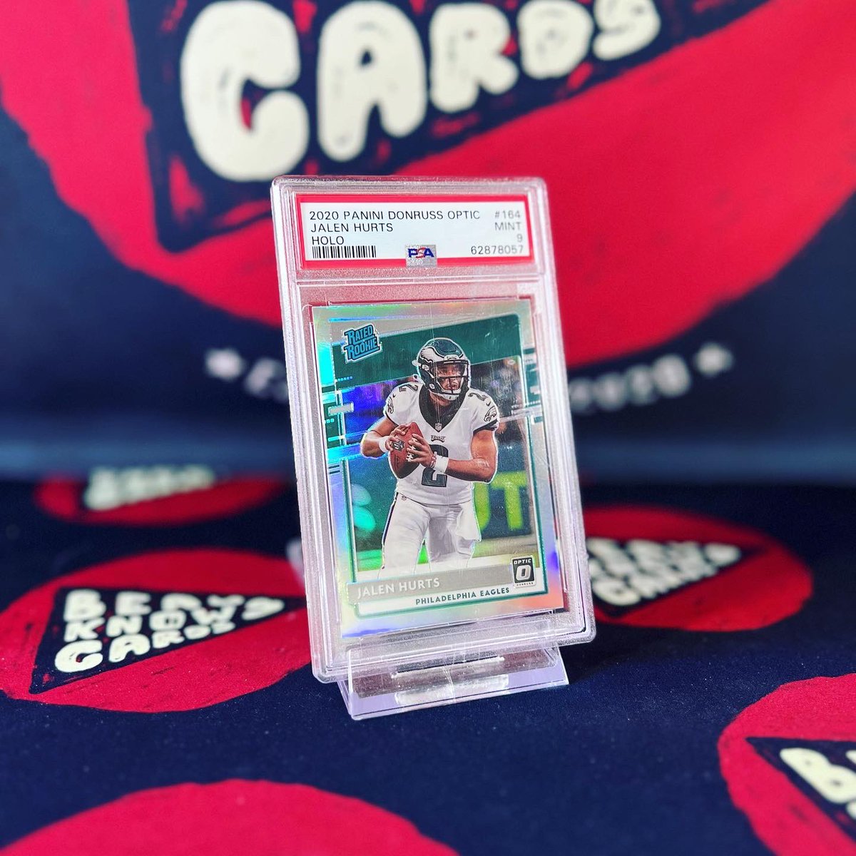 BeauKnowsCards's tweet photo. Jalen Hurts Optic Holo Rookie #NFL #SuperBowlLVII #rookie https://t.co/toRXw5ugRH