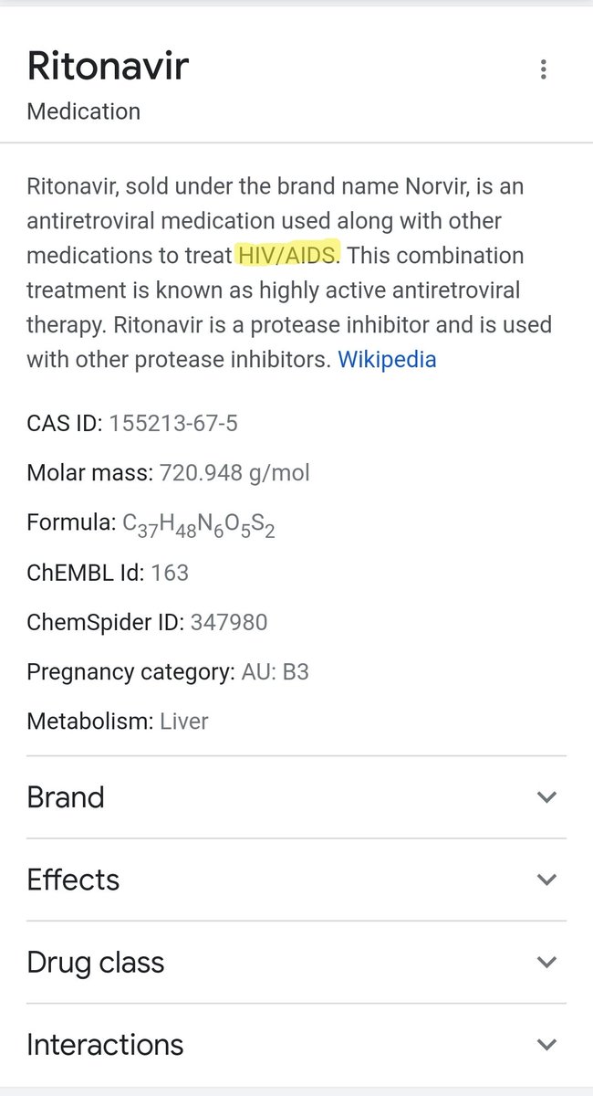 Not sure who out there still needs evidence that COVID = bioweapon, but if it's not then how does it have an HIV component?

Paxlovid (brand name) is a repurposed HIV drug, Ritonavir (drug name).

Just reference Paxlovid.com, and then Google Ritonavir (aka Norvir).