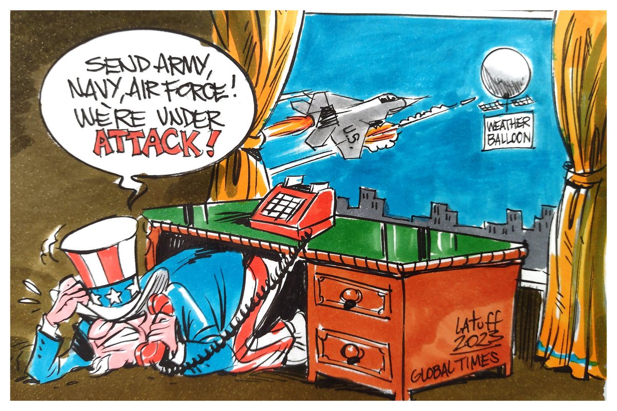 LatuffCartoons's tweet photo. Mao Zedong once said that "the imperialists are paper tigers".
And I would add: "paper tigers afraid of balloons".
😂
@_ValiantPanda_ 
@globaltimesnews 
#China https://t.co/0jljhkpvaw