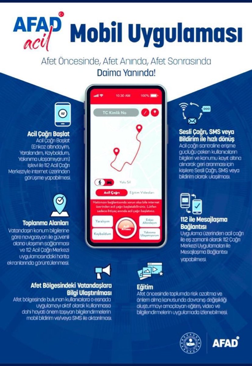 ‼️ ÖNEMLİ ‼️
Enkaz altında veya bölgede bulunan vatandaşlar acil yardım talebinde bulunmaları için "AFAD Acil" mobil uygulamasını indirip tek tuşla konum bildirebilirsiniz.

#deprem