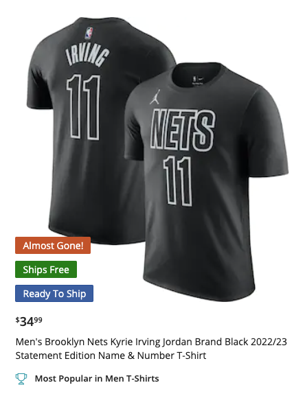 Above-the-rim merch trolling by <a href="/BrooklynNets/">Brooklyn Nets</a> on the #KyrieIrving trade.
#AlmostGone #ShipsFree #ReadyToShip