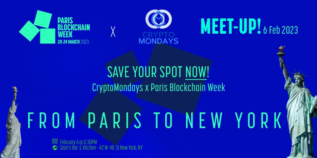 CryptoMondaysNY's tweet photo. Come by one of the OG #cryptomondays NYC locations- Sean's Bar &amp; Kitchen (42 W 48th Street, upstairs) for a special edition of #cryptomondays NYC, featuring and sponsored by @ParisBlockWeek https://t.co/46C4I4DIlh