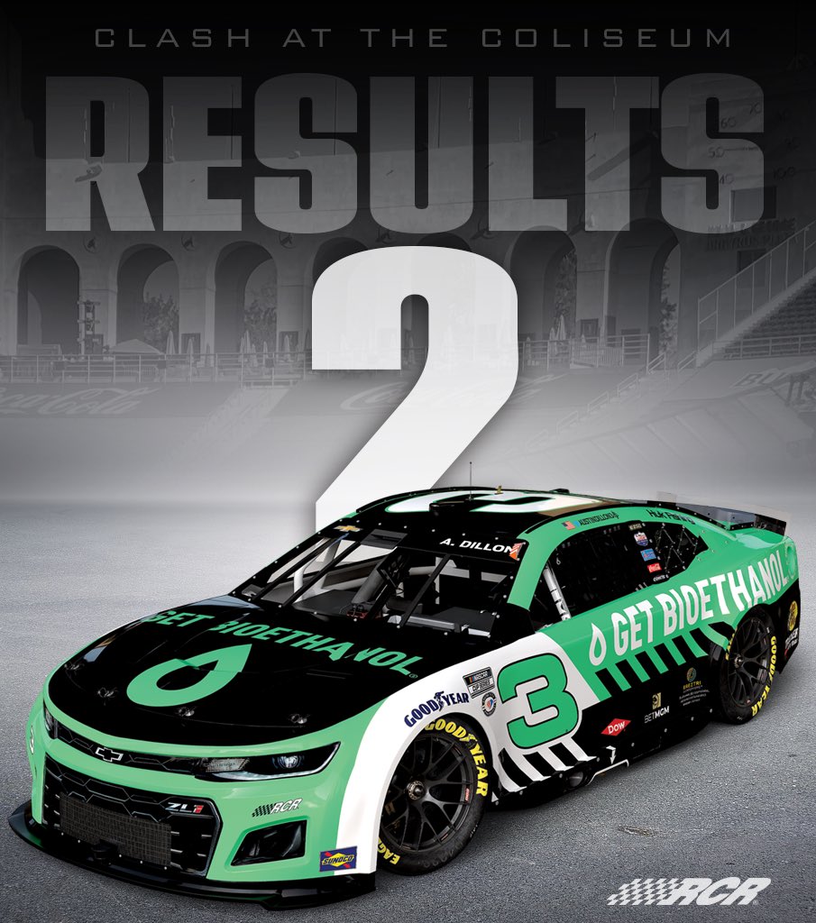 RCRracing's tweet photo. Results from The Clash!

@GetBioethanol | @austindillon3 | @KyleBusch | @BetMGM https://t.co/tsMFkMev19
