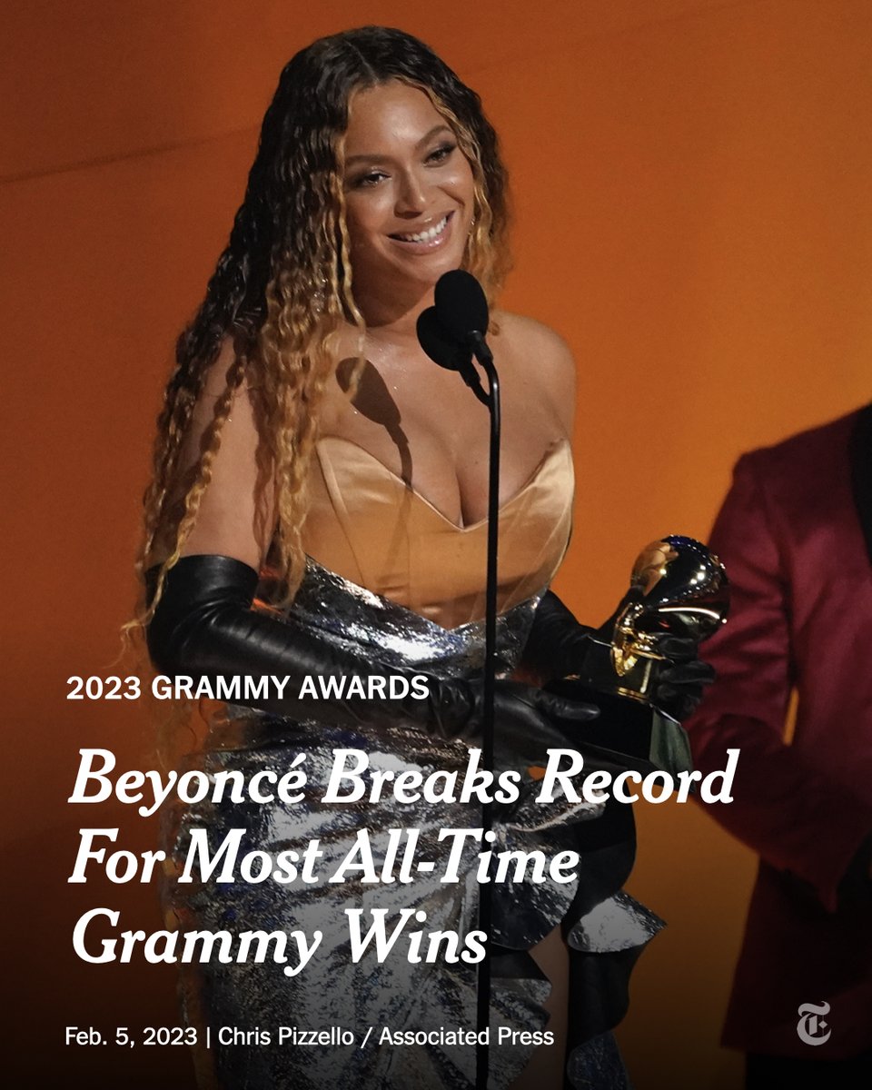 The New York Times's tweet "Beyoncé is now the most decorated Grammy