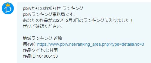 なんでか今頃になってpixivランクインしました。応援ありがとうございますm(_ _)m 