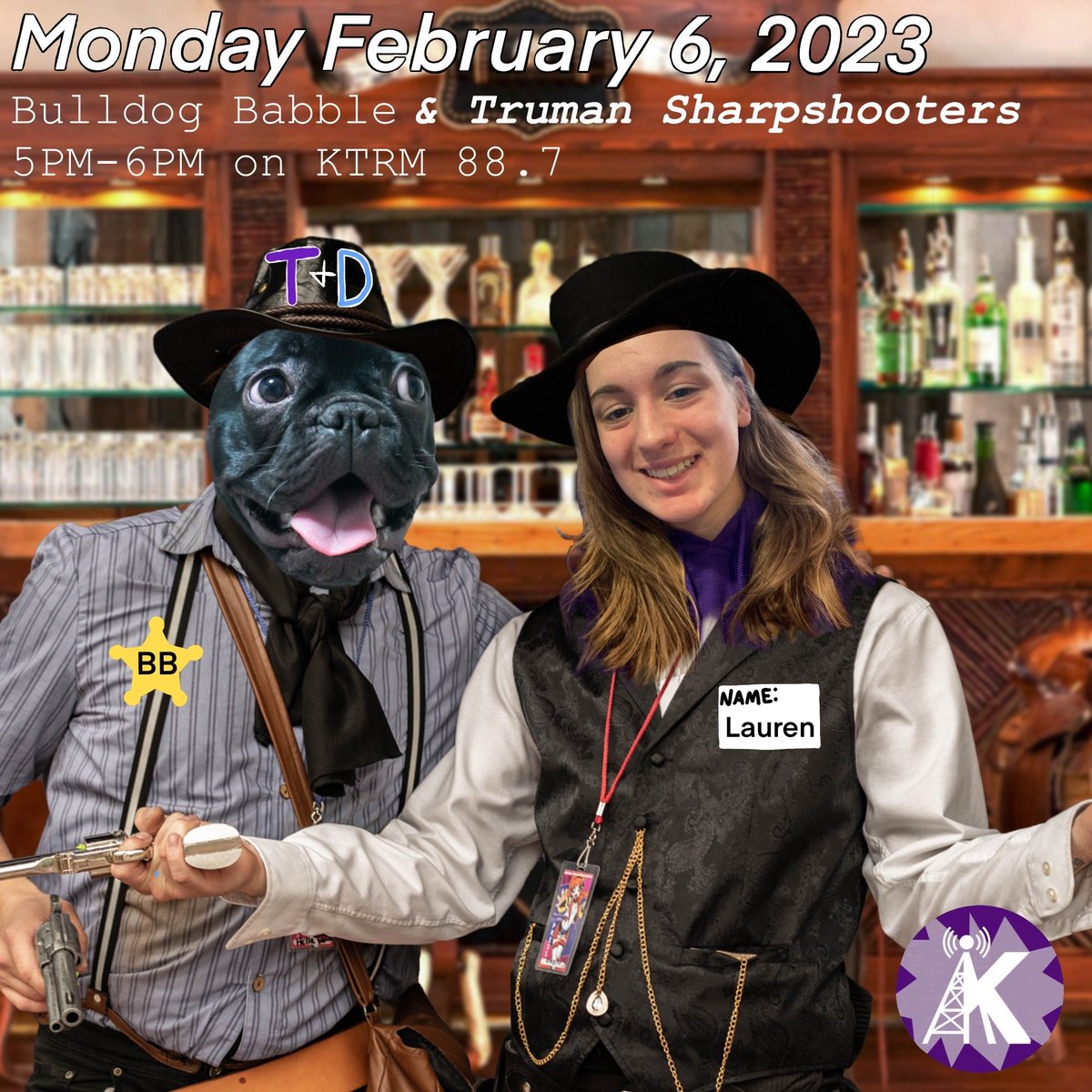 BabbleBulldog's tweet photo. This Monday from 5pm-6pm on Bulldog Babble, joining us is Lauren from Sharpshooters! Come listen on KTRM 88.7! 💜 https://t.co/9qltKbXk3U