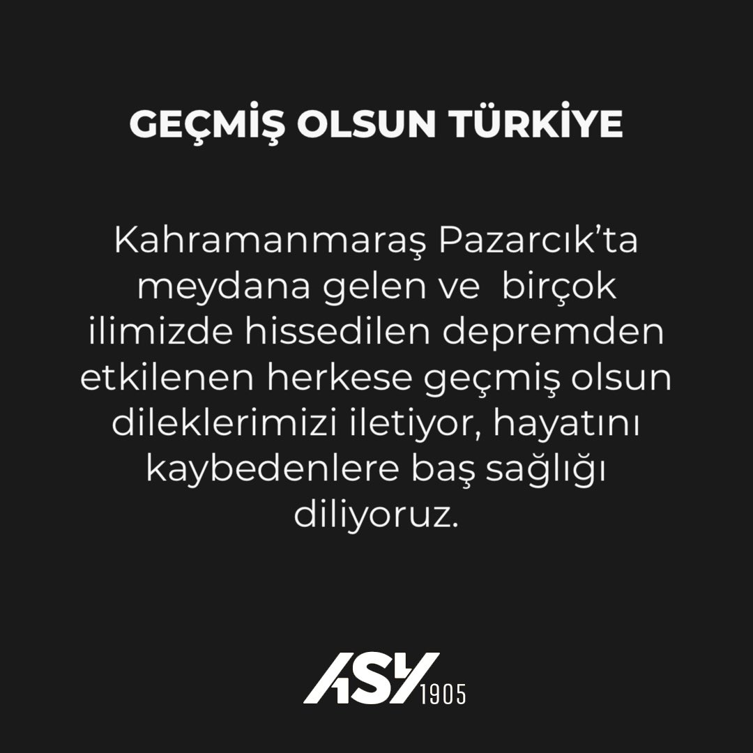 ASY1905Dernegi's tweet photo. Çok üzgünüz… Geçmiş olsun Türkiye #kahramanmaraşdeprem #ASY1905 #ASY1905Derneği https://t.co/DRohKbTsar