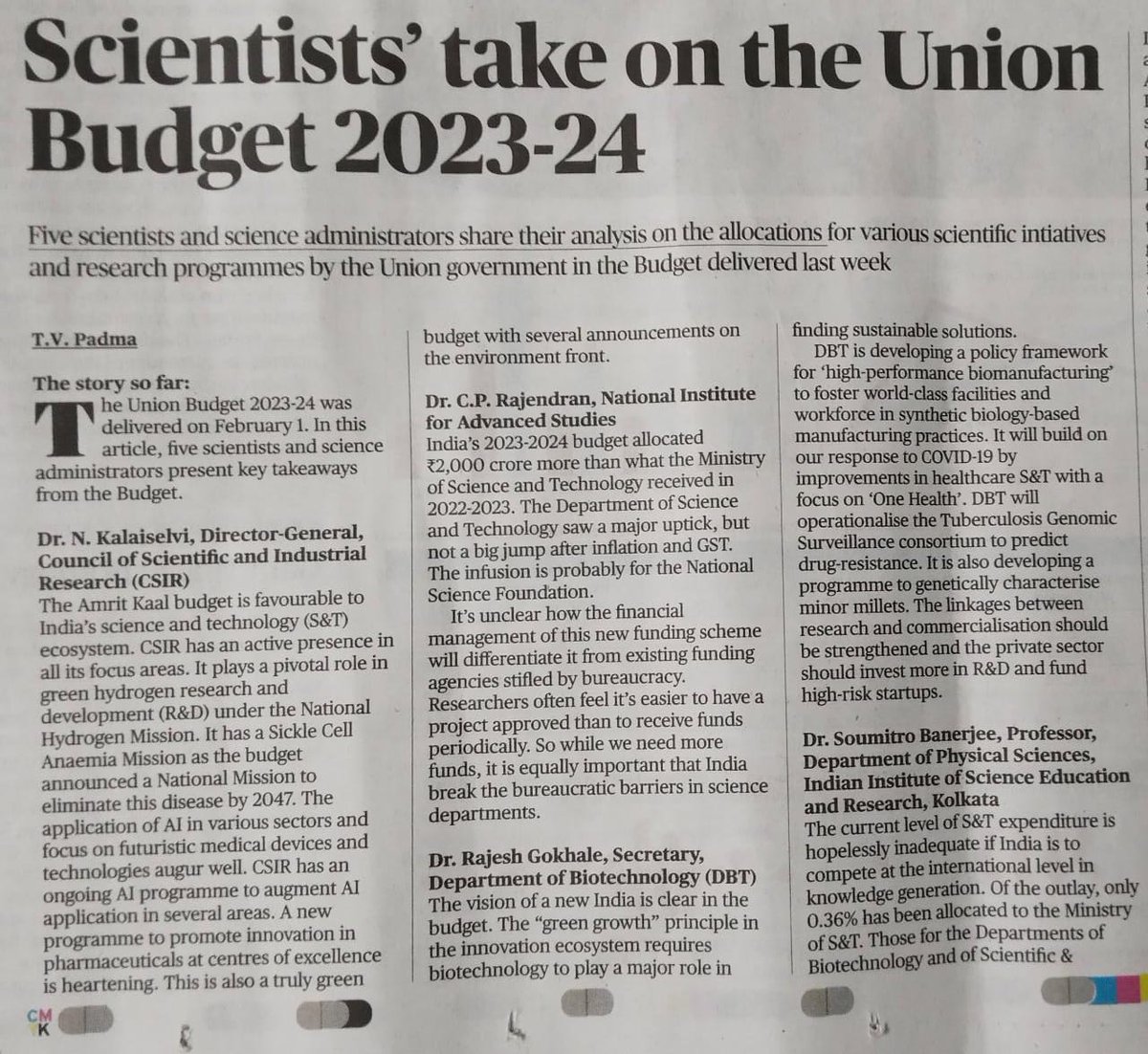 .Union Budget for 2023 - 24: @rajesh_gokhale Secretary @DBTIndia says the department is developing a policy framework for 'High-Performance Biomanufacturing' to foster world-class facilities and workforce in synthetic biology-based manufacturing practices. @DrJitendraSingh