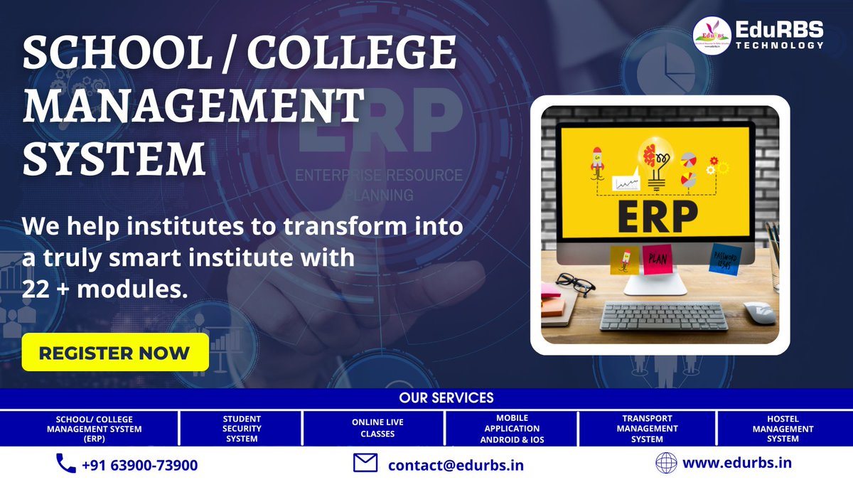 School / College Management System 

Call: +91 63900-73900
Email: contact@edurbs.in 
Website: edurbs.in 

#school #college #erp #software #erpsoftware #education #edtech #schoolsoftware #edurbs #management #schoolmanagement #schoolmanagementsystem #erpsystem