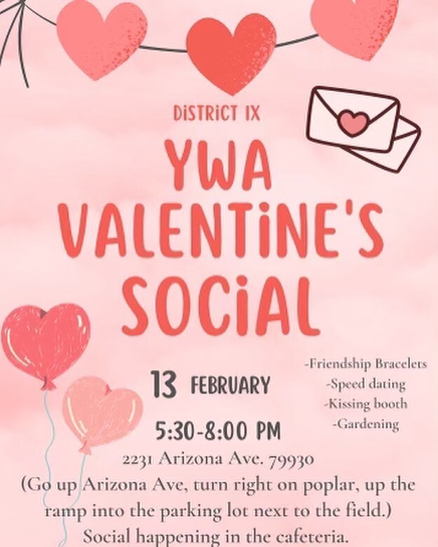 Hello District IX! We will be having our Valentines Social February 13th, we hope to see every council there! It will be fun!!