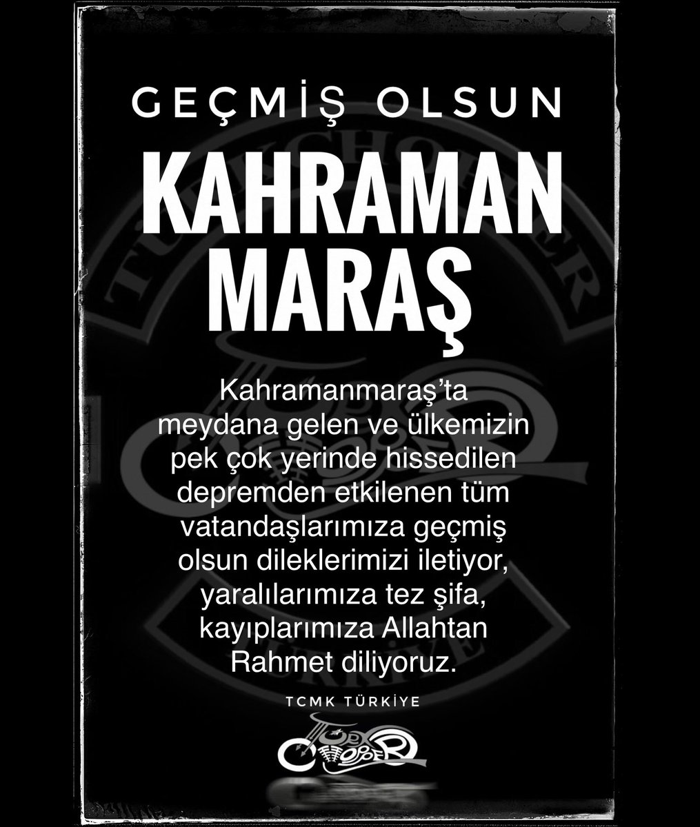 Kahramanmaraş’ta meydana gelen ve ülkemizin pek çok yerinde hissedilen depremden etkilenen tüm vatandaşlarımıza geçmiş olsun dileklerimizi iletiyor, yaralılarımıza tez şifa, kayıplarımıza Allahtan Rahmet diliyoruz.

Tcmk Türkiye
#geçmişolsun #kahramanmaraş #deprem  #turkchopper