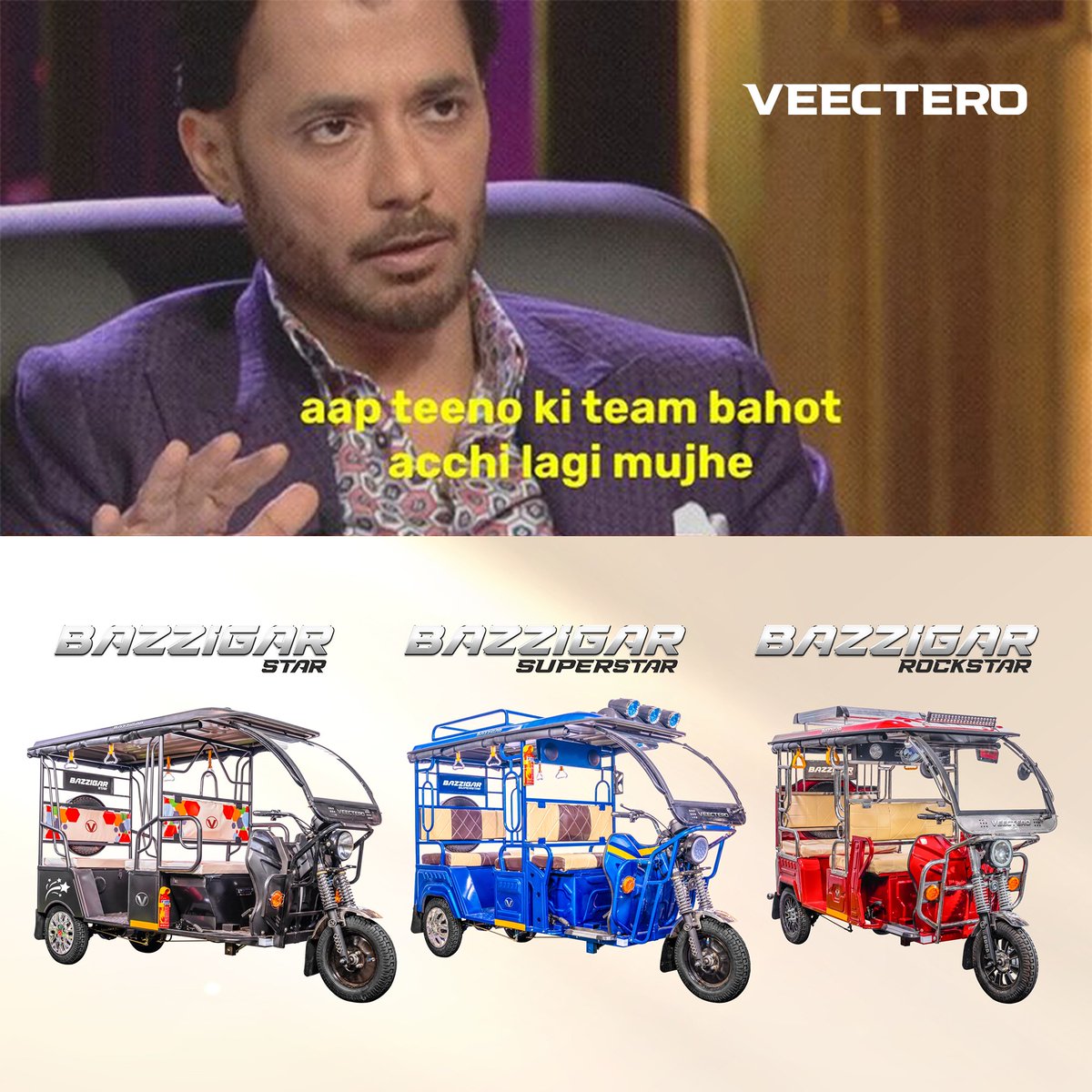 If Veectero Bazzigar were participants in Shark Tank India, they would have won the hearts of the sharks!

#Veectero #SwitchToVEV #sharktank #sharktankindia #sharktankmemes  #SwitchToEV #eVehicles #ElectricVehicle #SustainableFuture #ElectricAuto #ElectricRickshaw