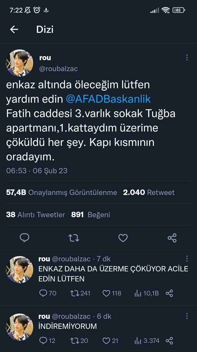 ArdaDnz3's tweet photo. ÇOK ACİL YAYALIM LÜTFEN DOSTLAR 🔴🔴🔴🔴🔴🔴
@gutitoli @kartalisthaber  @BesiktasOrdusu
#Kahramanmaras #Gaziantep #izmir #Adana #Malatya #tatil #HAARP #SONDAKIKA #DEPREMOLDU Yardım edin , Tüm Türkiye #earthquake #mersindeprem #Diyarbakir #deprem https://t.co/Ovo9vY5p54