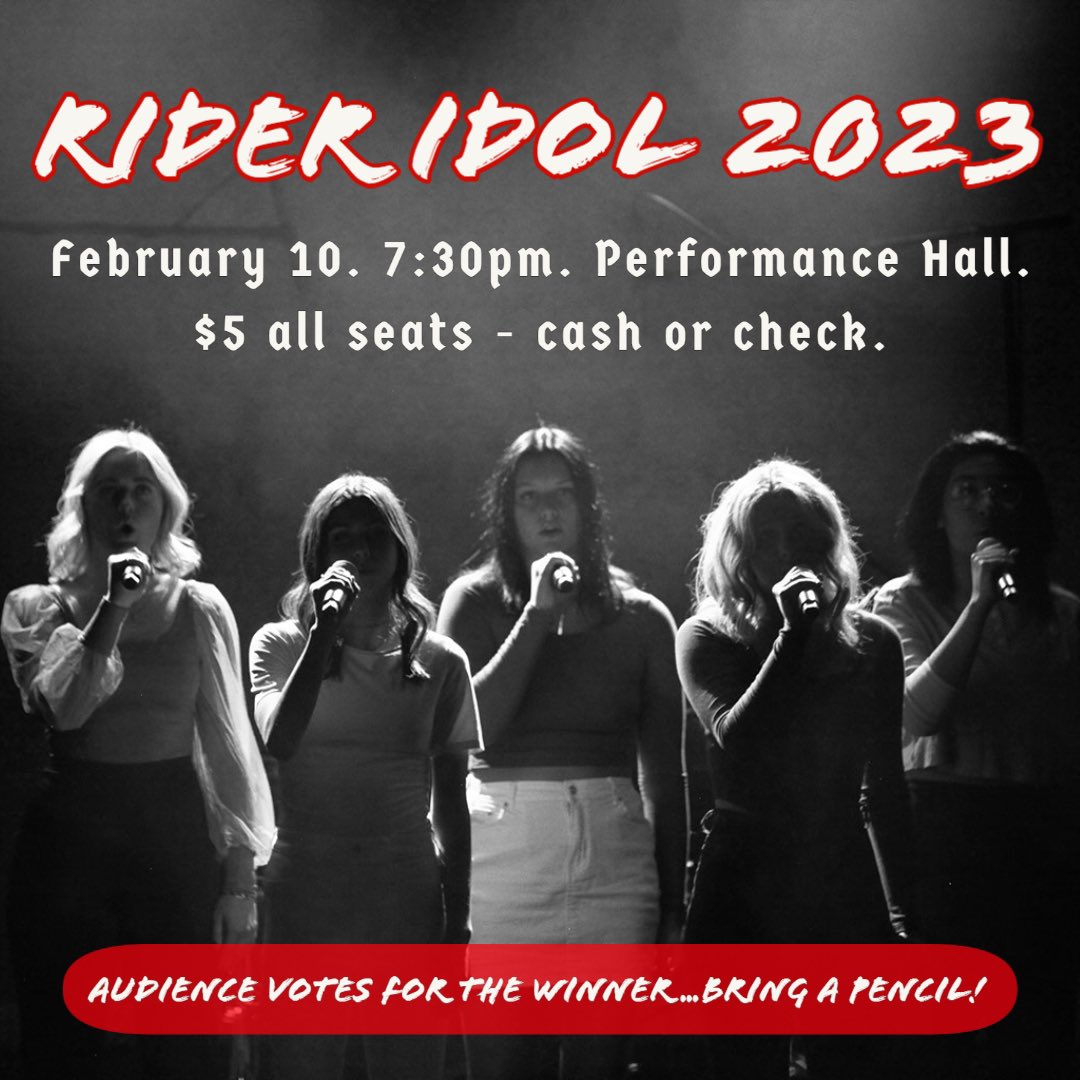 RRHSactivities's tweet photo. 🎶Mark your calendars🎶
🎤Rider Idol 2023
📍Performance Hall
🗓️THIS FRIDAY FEB 10TH
⏰7:30PM
🎟️$5
#EnjoyTheRide #SnowWeek2023 https://t.co/hiv4TOW28q