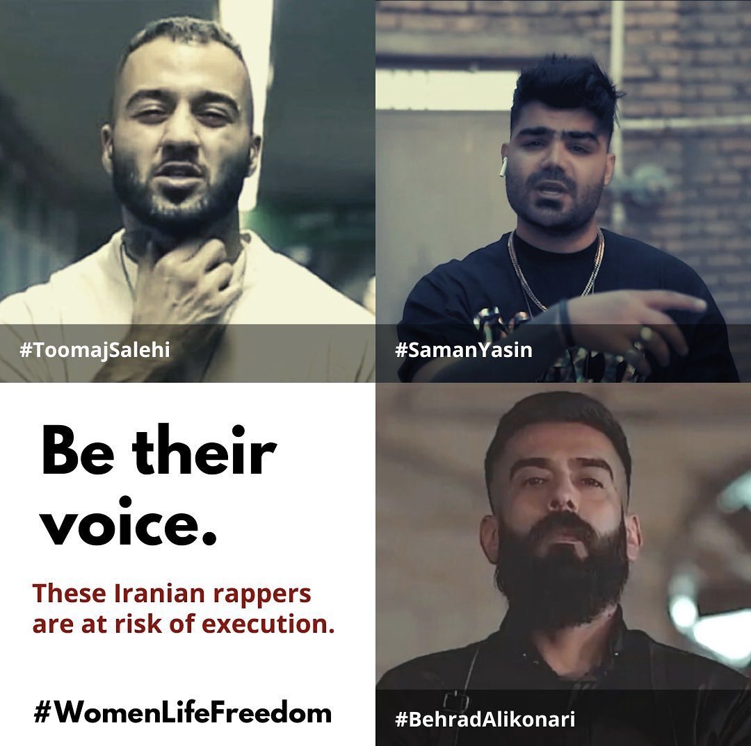 #ShervinHajipour has won the Best Song for Social Change Award at the #Grammys2023 for his song ‘Baraye’. This is incredible, but 3 Rapper #ToomajSalehi, #SamanYasin and #BehradAliKonari are in Islamic Republic’s perison and their lives in imminent danger.
#IRGCterrorists
