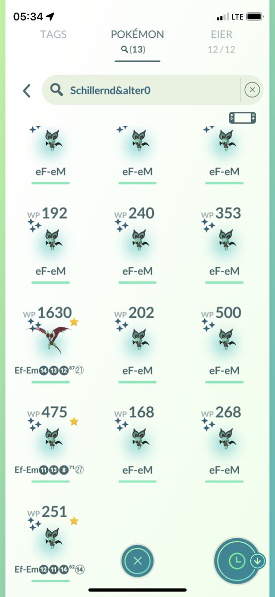 MightyTywald's tweet photo. Die Shiny Ausbeute beim #PokemonGOCommunityDay war voll okay. Habe aufgrund des Wetters auch „nur“ 1 1/2 Stunden gespielt. 13 Shiny waren voll okay. Das 98 war aber noch Altbestand 😂 Hoffe jetzt noch auf nen paar gute beim Trade für den Dezember dann. #PokemonGo #Uhafnir #Noibat https://t.co/TCqxCk3tej