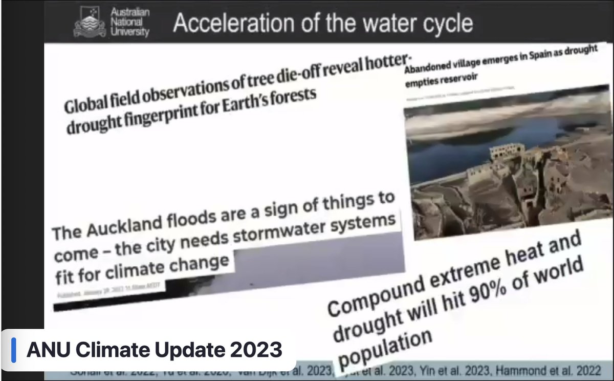 Reality of #ClimateChange consequences for water cycle is much faster than modelling predicted. So worse #floods & #drought, drying of water systems. #ANUClimateUpdate