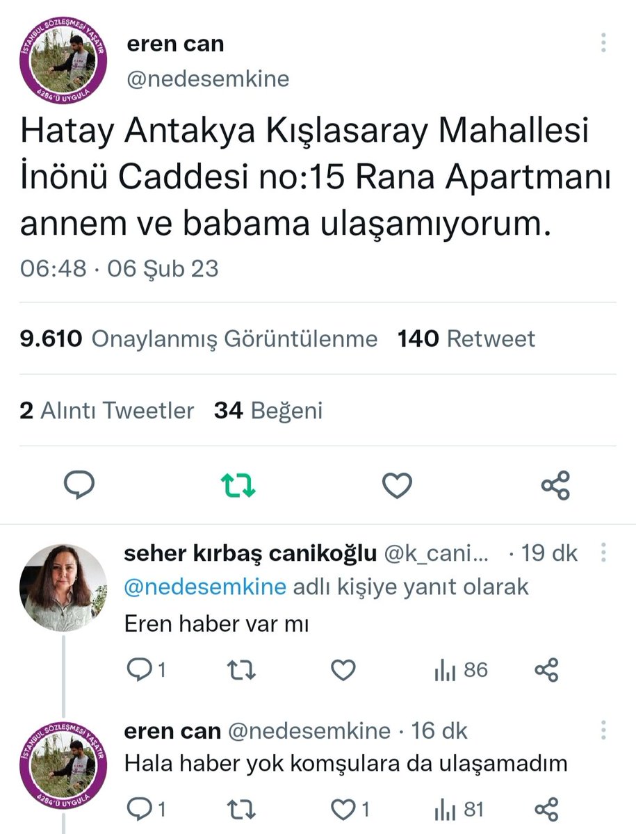 Arkadaşlar elden ele lütfen. Hâla halama ulaşamadık #Hatay #deprem Saat 04.17