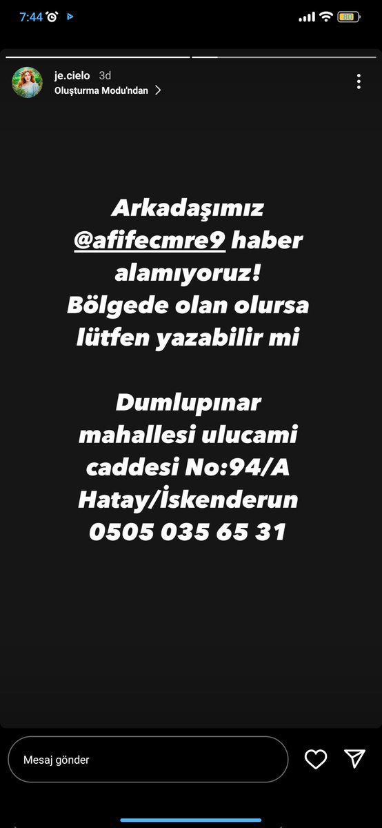 Arkadaşımız @afifecmre9 dan haber alınamıyormuş lütfen RT edelim